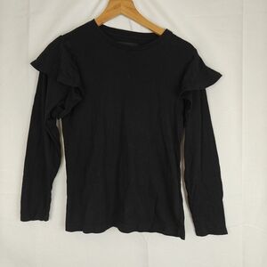 Citizens Of Humanity Long Sleeve Black Ruffle Tee Basic Cotton Size Small